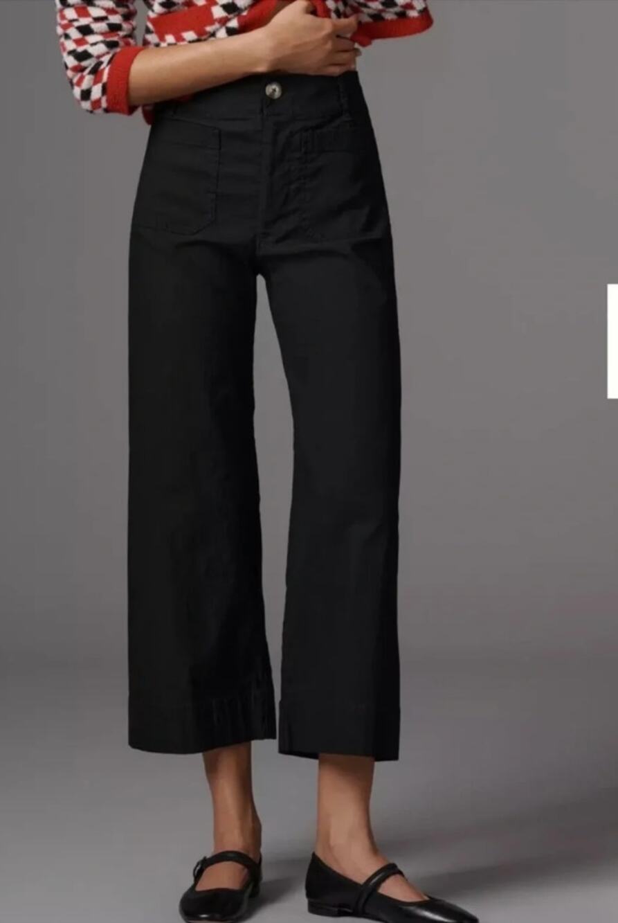 Maeve Anthropologie The Colette High Rise Cropped Wide Leg Pants Black 31 / 12